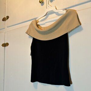 Cyrus Black and Beige Sleeveless  NWT Stretch Droop Neckline Top